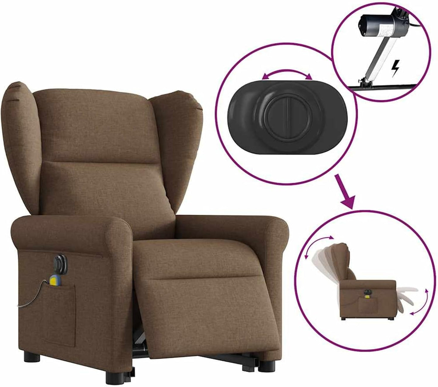 Homgoday Elektrischer Massagesessel mit Aufstehhilfe Braun Stoff Relaxsessel Model3303408