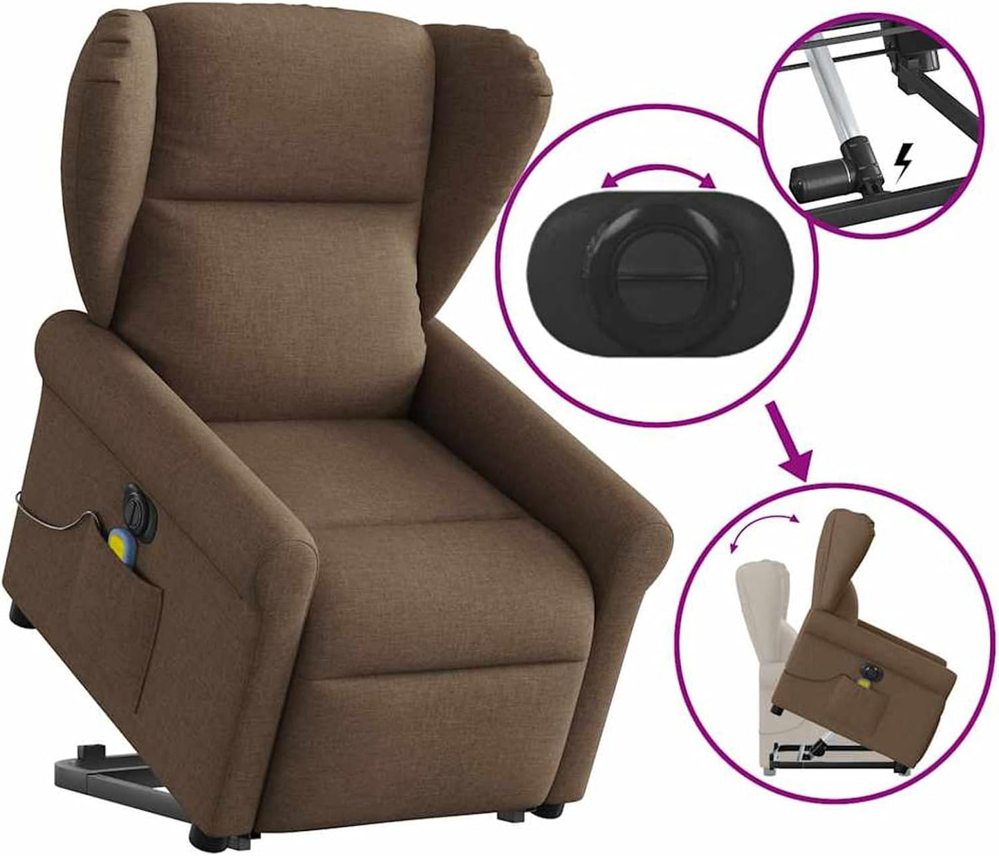 Homgoday Elektrischer Massagesessel mit Aufstehhilfe Braun Stoff Relaxsessel Model3303408