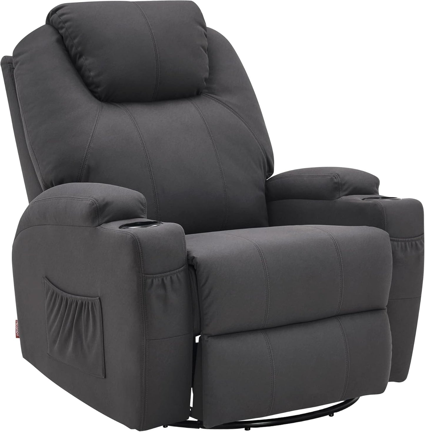 M MCombo Massagesessel Fernsehsessel Relaxsessel 7020, mit Heizung, Dreh 360° Schaukel, manuell verstellbar (Dunkelgrau- Mikrofaser)
