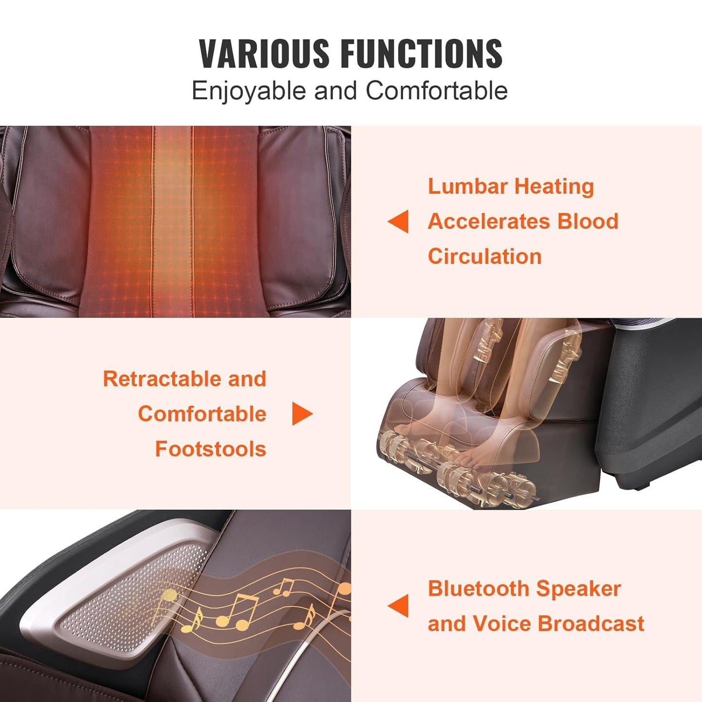 VEVOR Massagesessel mit Flexibler SL-Schiene, 3D-Ganzkörper-Shiatsu-Massagegerät, Schwerelosigkeit, 10 bis 18 Automatikmodi, Heizung, Bluetooth-Lautsprecher, Luftkissen und Touchscreen 160 kg