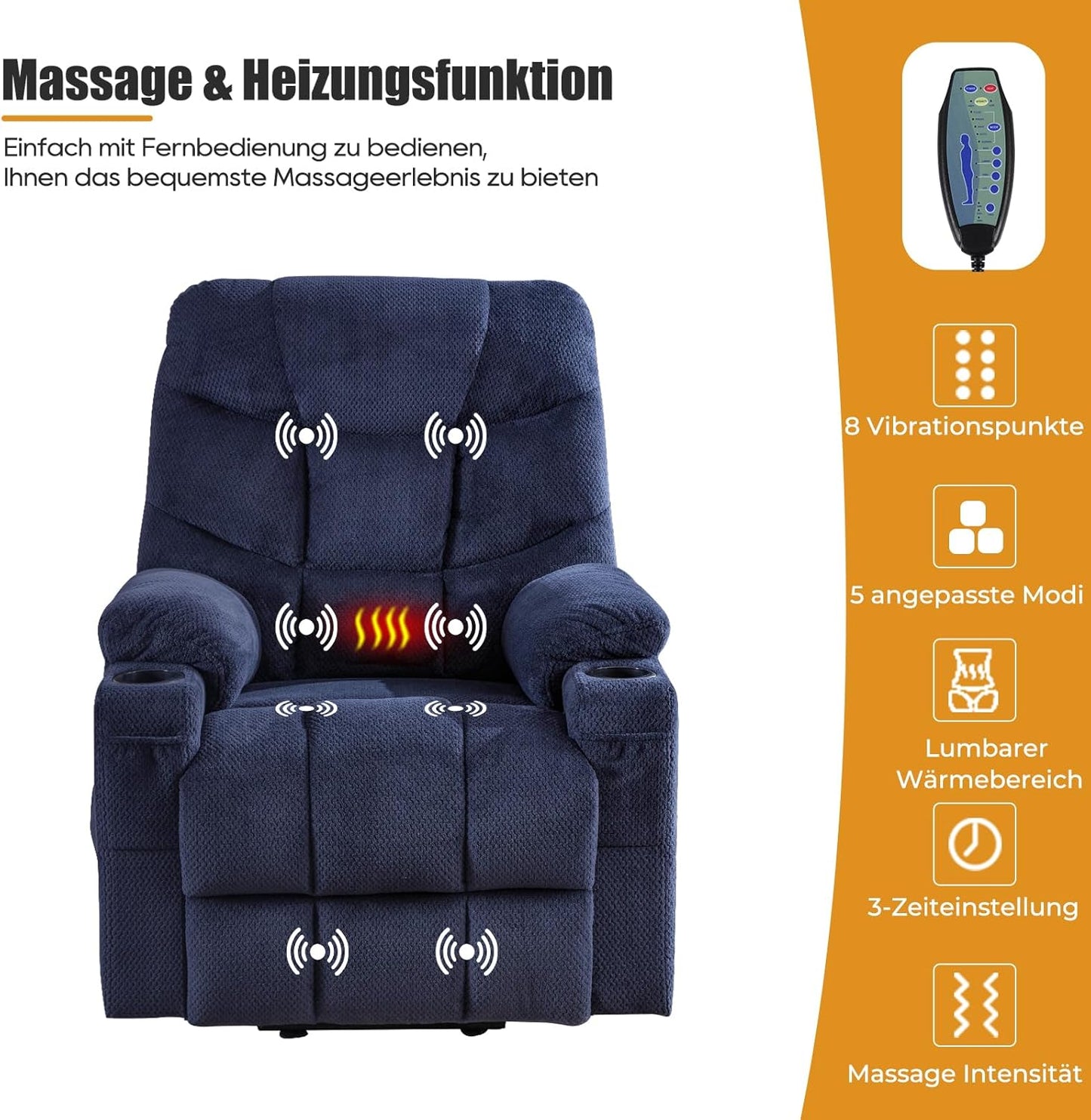 Consofa Power Lift Liegestuhl für ältere Menschen, Lift Chair mit Wärme und Massage, Power Lift Liegestuhl für Wohnzimmer mit unendlicher Position, USB-A&C, Getränkehalter, Seitentasche