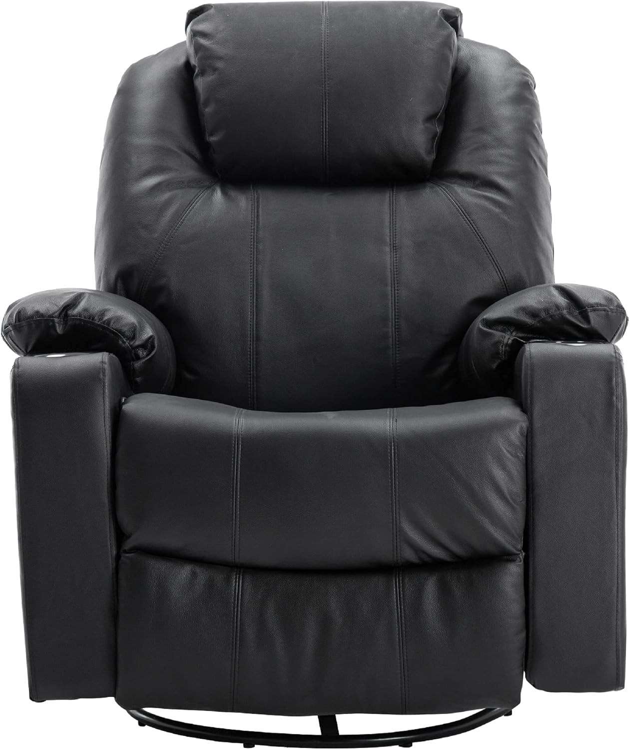 M MCombo Rindleder Fernsehsessel Relaxsessel Massage Heizung USB (manuell verstellbar) (Schwarz)