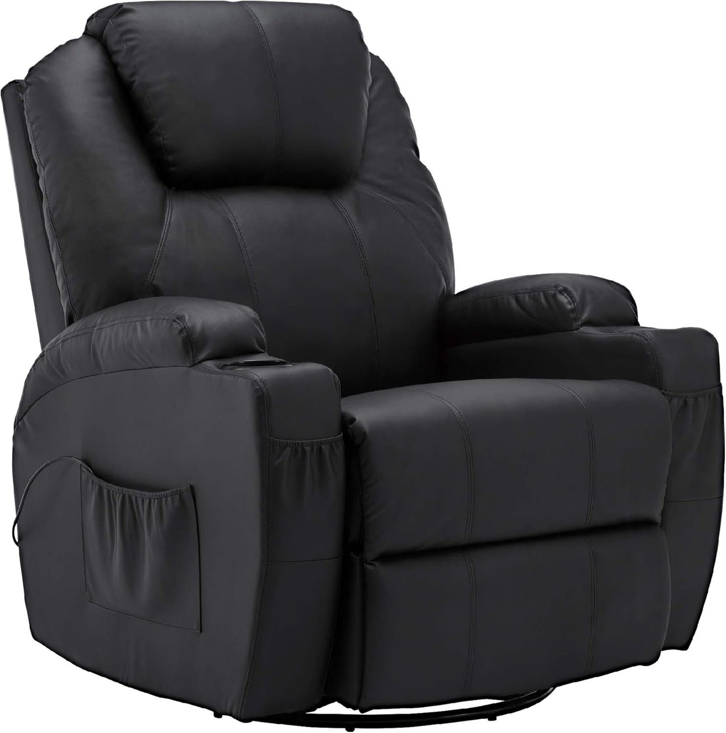 M MCombo Massagesessel Fernsehsessel Relaxsessel 7020, mit Heizung, Dreh 360° Schaukel, manuell verstellbar (Schwarz-Kunstleder)