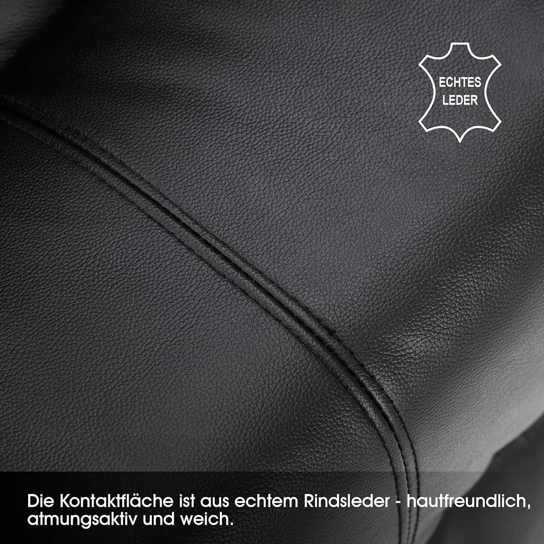 M MCombo Rindleder Fernsehsessel Relaxsessel Massage Heizung USB (manuell verstellbar) (Schwarz)