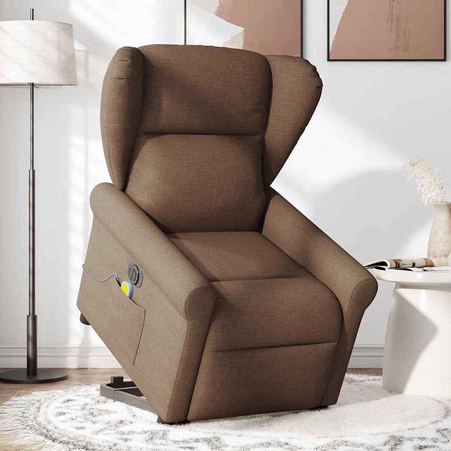 Homgoday Elektrischer Massagesessel mit Aufstehhilfe Braun Stoff Relaxsessel Model3303408