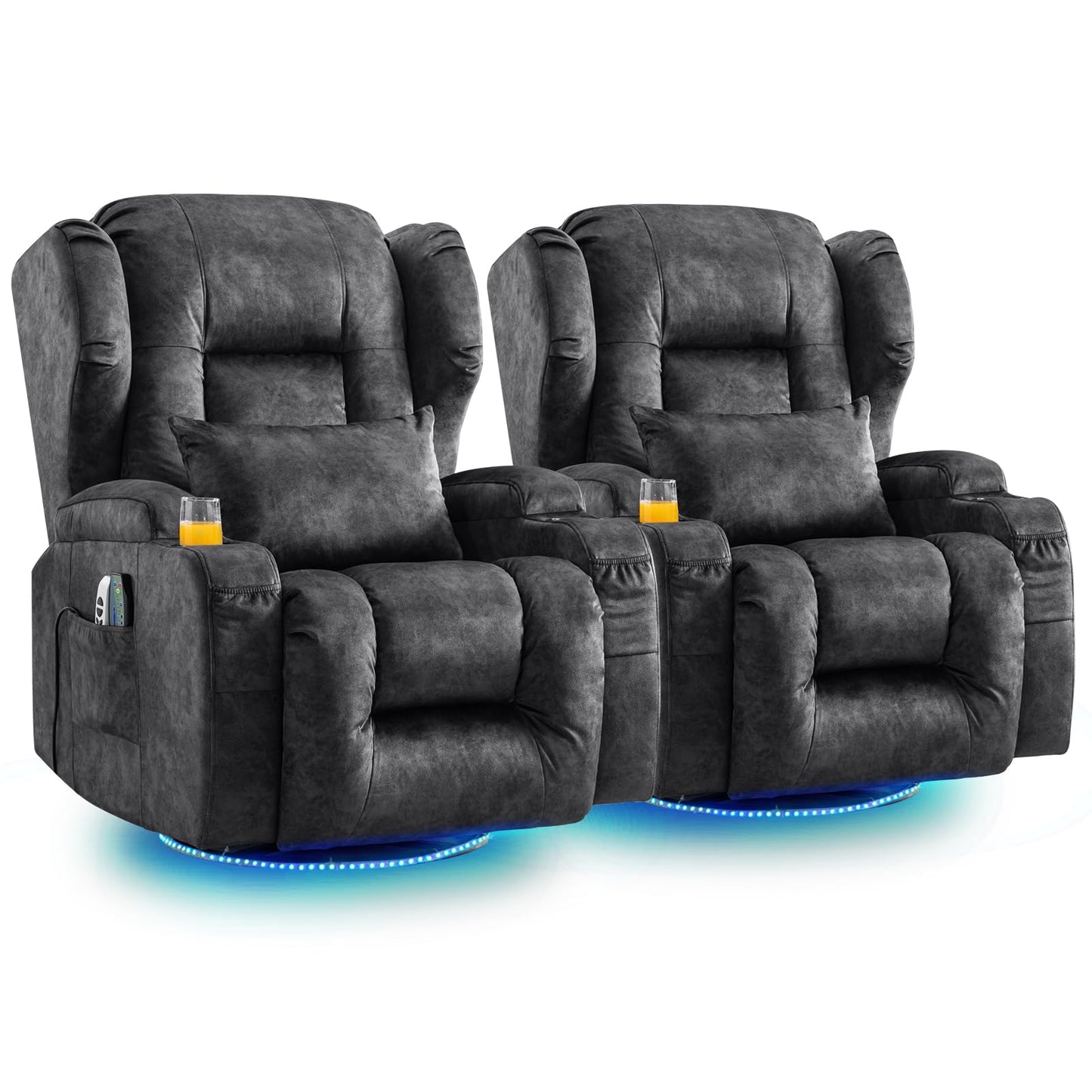 SAMERY Relaxsessel Elektrisch mit Massage & Heizung, Samt Fernsehsessel mit Liegefunktion, 270° Drehbar & 30° Wippbar, USB/LED/Typ-C – Kinosessel TV Sessel Sofa Chair für Wohnzimmer (1, Rotbraun) 7038