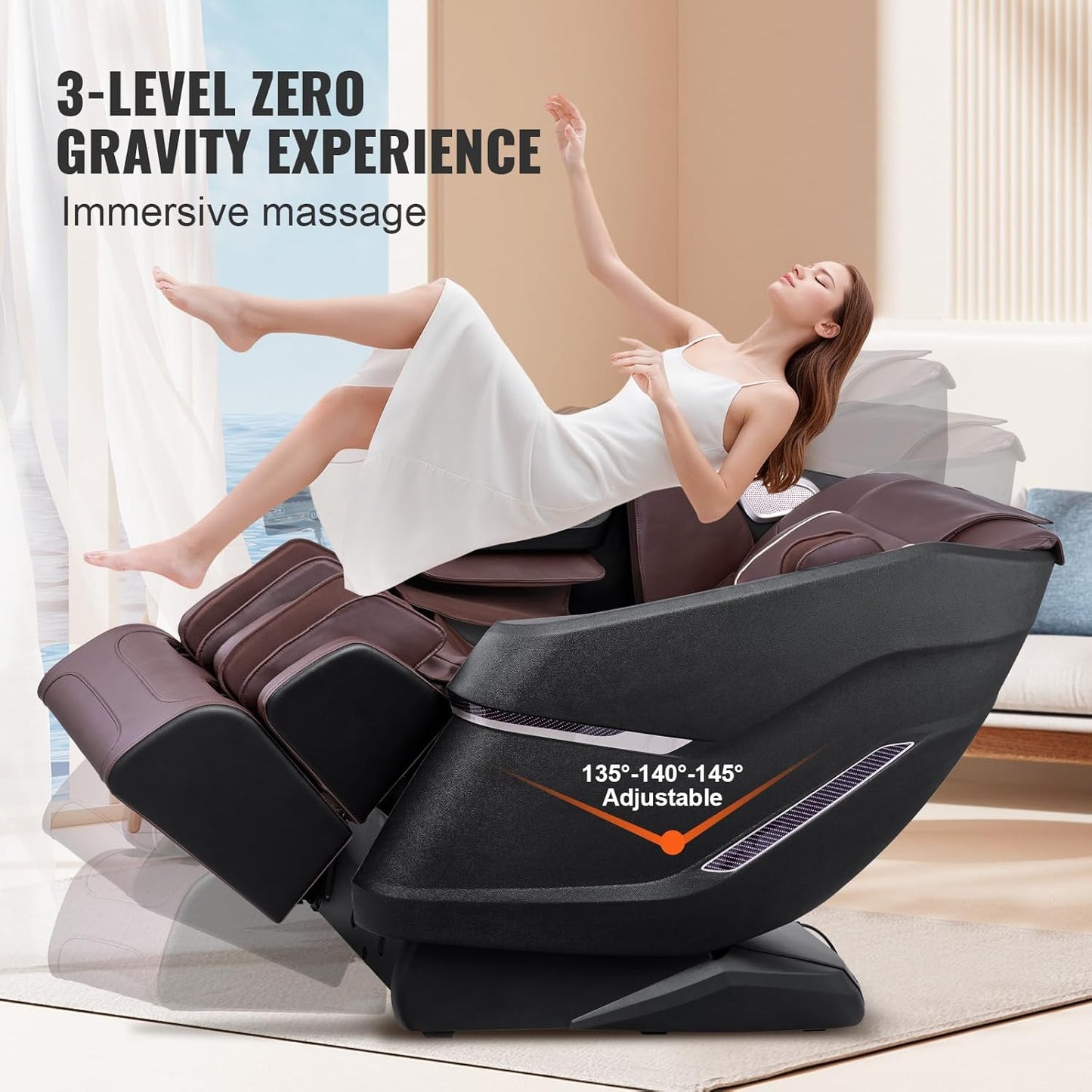 VEVOR Massagesessel mit Flexibler SL-Schiene, 3D-Ganzkörper-Shiatsu-Massagegerät, Schwerelosigkeit, 10 bis 18 Automatikmodi, Heizung, Bluetooth-Lautsprecher, Luftkissen und Touchscreen 160 kg