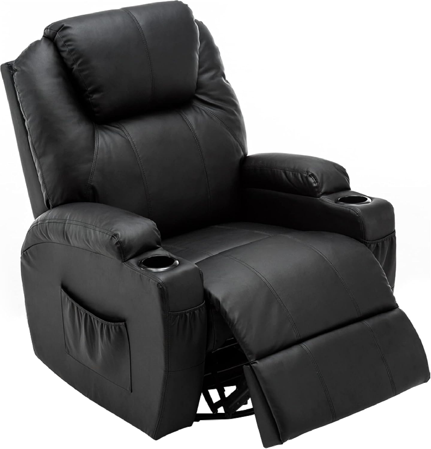 M MCombo Massagesessel Fernsehsessel Relaxsessel 7020, mit Heizung, Dreh 360° Schaukel, manuell verstellbar (Schwarz-Kunstleder)