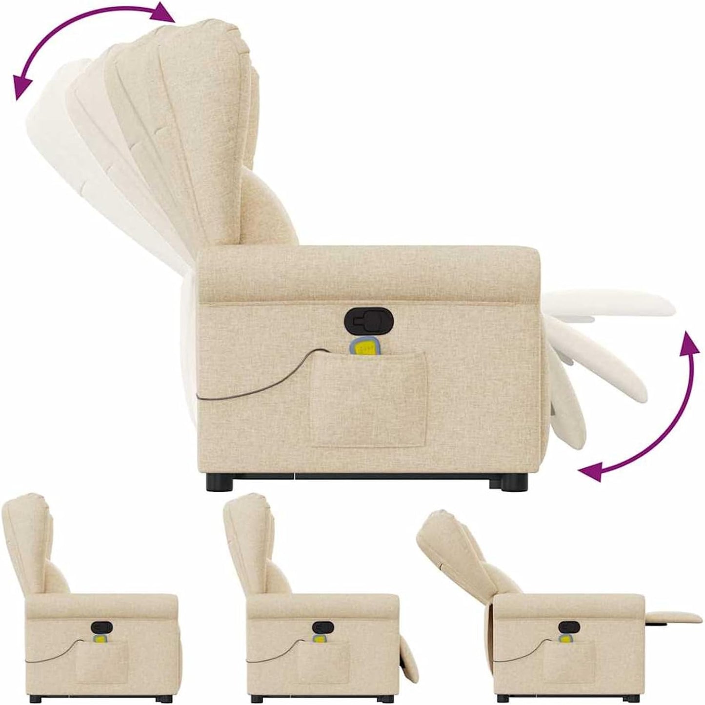 Homgoday Massagesessel mit Aufstehhilfe Creme Stoff Relaxsessel Model3303392