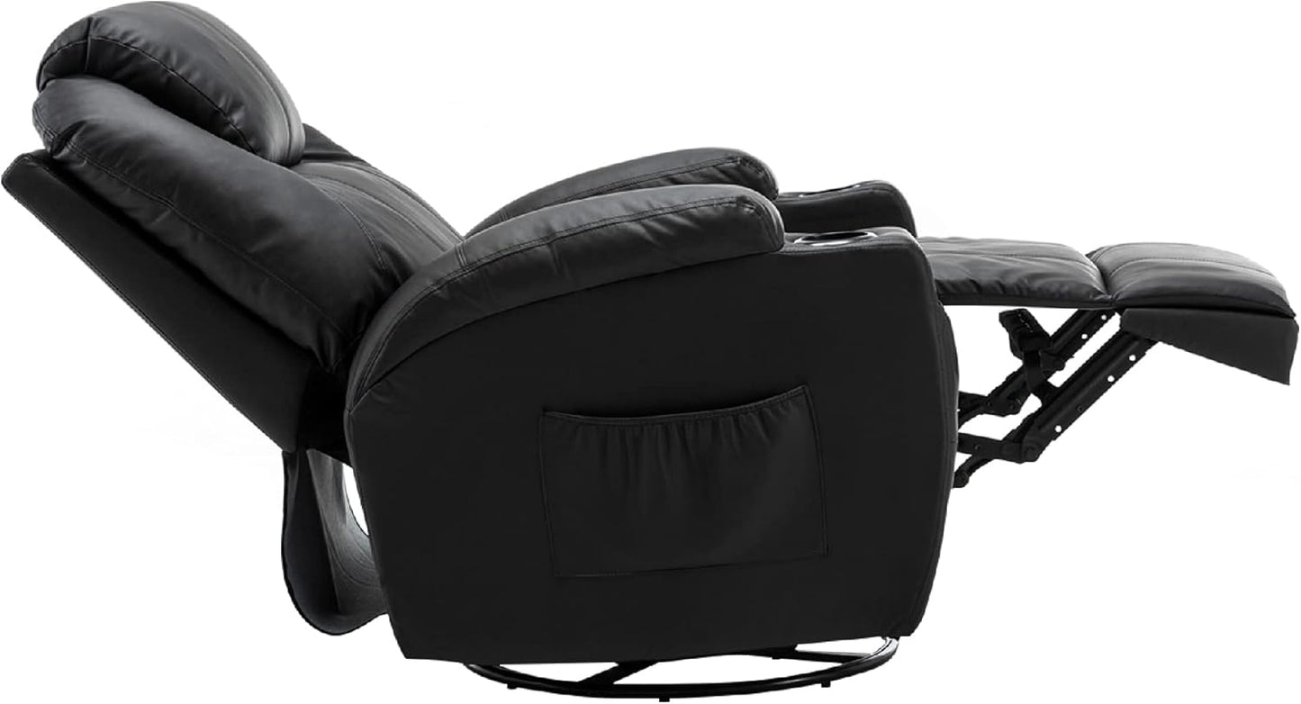 M MCombo Massagesessel Fernsehsessel Relaxsessel 7020, mit Heizung, Dreh 360° Schaukel, manuell verstellbar (Schwarz-Kunstleder)