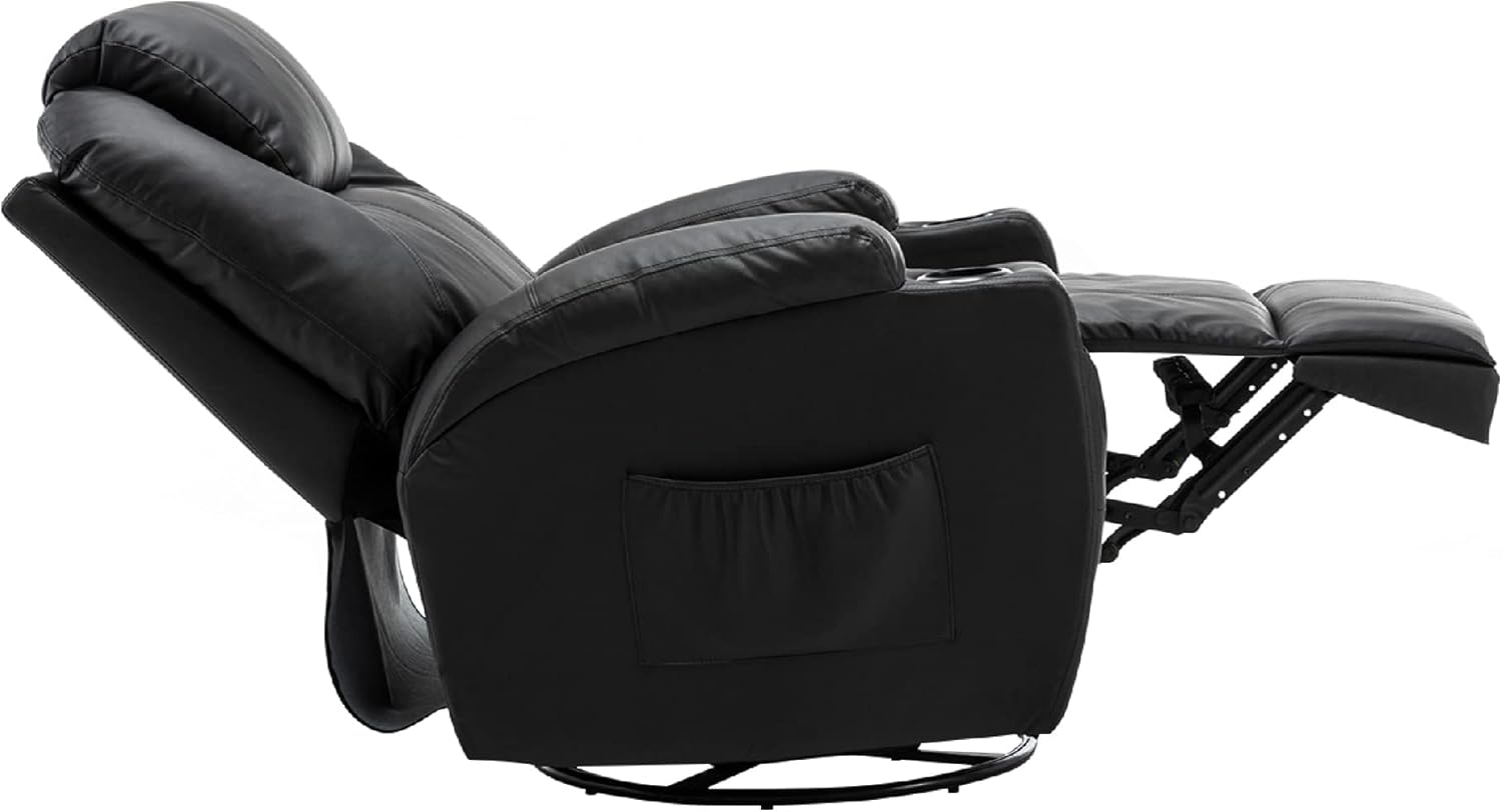 M MCombo Massagesessel Fernsehsessel Relaxsessel 7020, mit Heizung, Dreh 360° Schaukel, manuell verstellbar (Schwarz-Kunstleder)