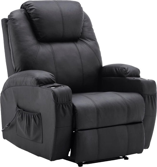 M MCombo Elektrisch Relaxsessel Massagesessel Fernsehsessel Liegefunktion Vibration Heizung 7061 neues Modell (Schwarz-Kunstleder)