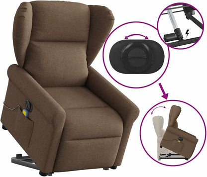 Homgoday Elektrischer Massagesessel mit Aufstehhilfe Braun Stoff Relaxsessel Model3303408