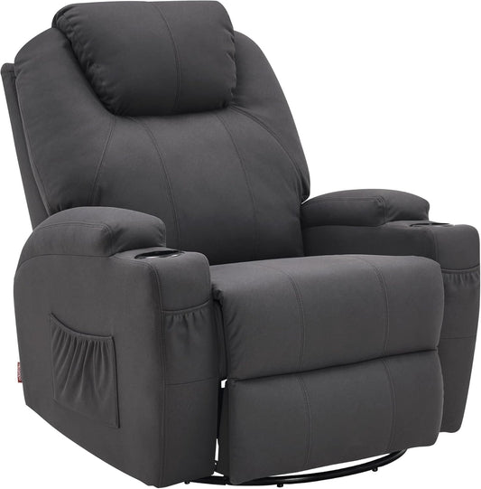 M MCombo Massagesessel Fernsehsessel Relaxsessel 7020, mit Heizung, Dreh 360° Schaukel, manuell verstellbar (Dunkelgrau- Mikrofaser)