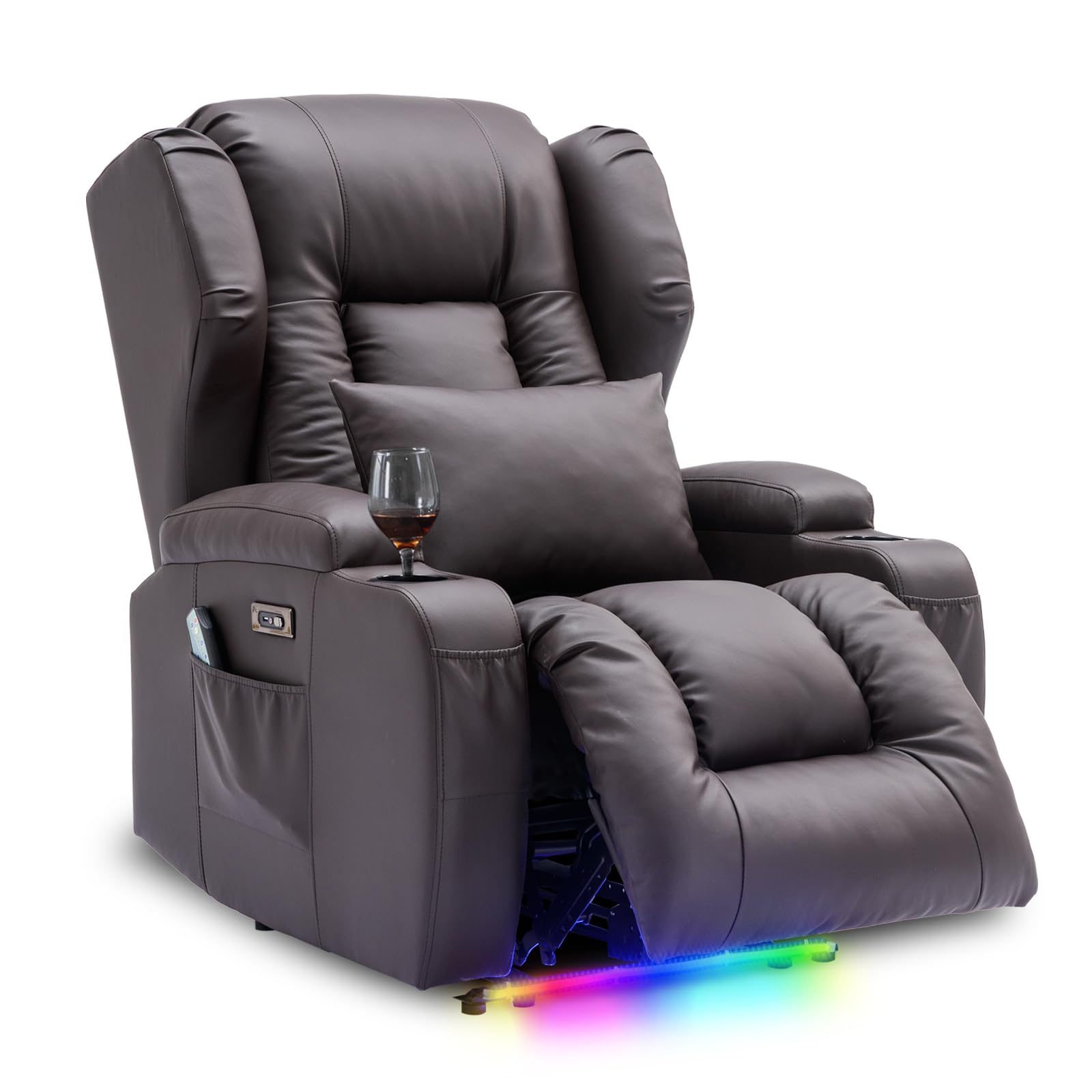 Oprisen Kunstleder Elektrisch Verstellbar Relaxsessel Kinosessel Fernsehsessel mit Liegefunktion Massage und Wärme TV Sessel Modern Liegesessel Sofa für Wohnzimmer,bis 150 kg, Schwarz