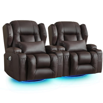 SAMERY Relaxsessel Elektrisch mit Massage & Heizung, Samt Fernsehsessel mit Liegefunktion, 270° Drehbar & 30° Wippbar, USB/LED/Typ-C – Kinosessel TV Sessel Sofa Chair für Wohnzimmer (1, Rotbraun) 7038
