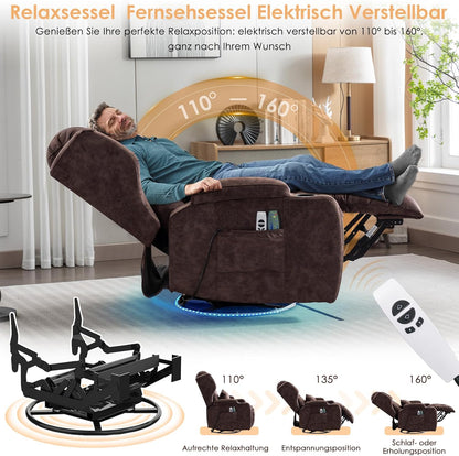 SAMERY Relaxsessel Elektrisch mit Massage & Heizung, Samt Fernsehsessel mit Liegefunktion, 270° Drehbar & 30° Wippbar, USB/LED/Typ-C – Kinosessel TV Sessel Sofa Chair für Wohnzimmer (1, Rotbraun) 7038