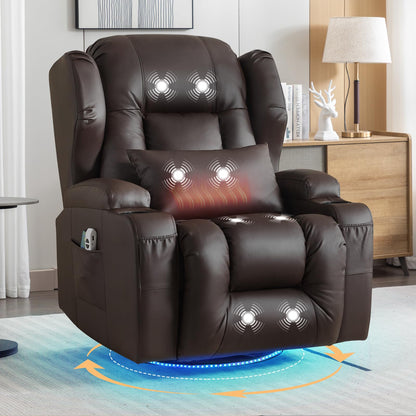 SAMERY Relaxsessel Elektrisch mit Massage & Heizung, Samt Fernsehsessel mit Liegefunktion, 270° Drehbar & 30° Wippbar, USB/LED/Typ-C – Kinosessel TV Sessel Sofa Chair für Wohnzimmer (1, Rotbraun) 7038