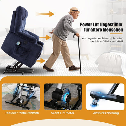 Consofa Power Lift Liegestuhl für ältere Menschen, Lift Chair mit Wärme und Massage, Power Lift Liegestuhl für Wohnzimmer mit unendlicher Position, USB-A&C, Getränkehalter, Seitentasche