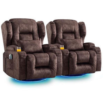 SAMERY Relaxsessel Elektrisch mit Massage & Heizung, Samt Fernsehsessel mit Liegefunktion, 270° Drehbar & 30° Wippbar, USB/LED/Typ-C – Kinosessel TV Sessel Sofa Chair für Wohnzimmer (1, Rotbraun) 7038