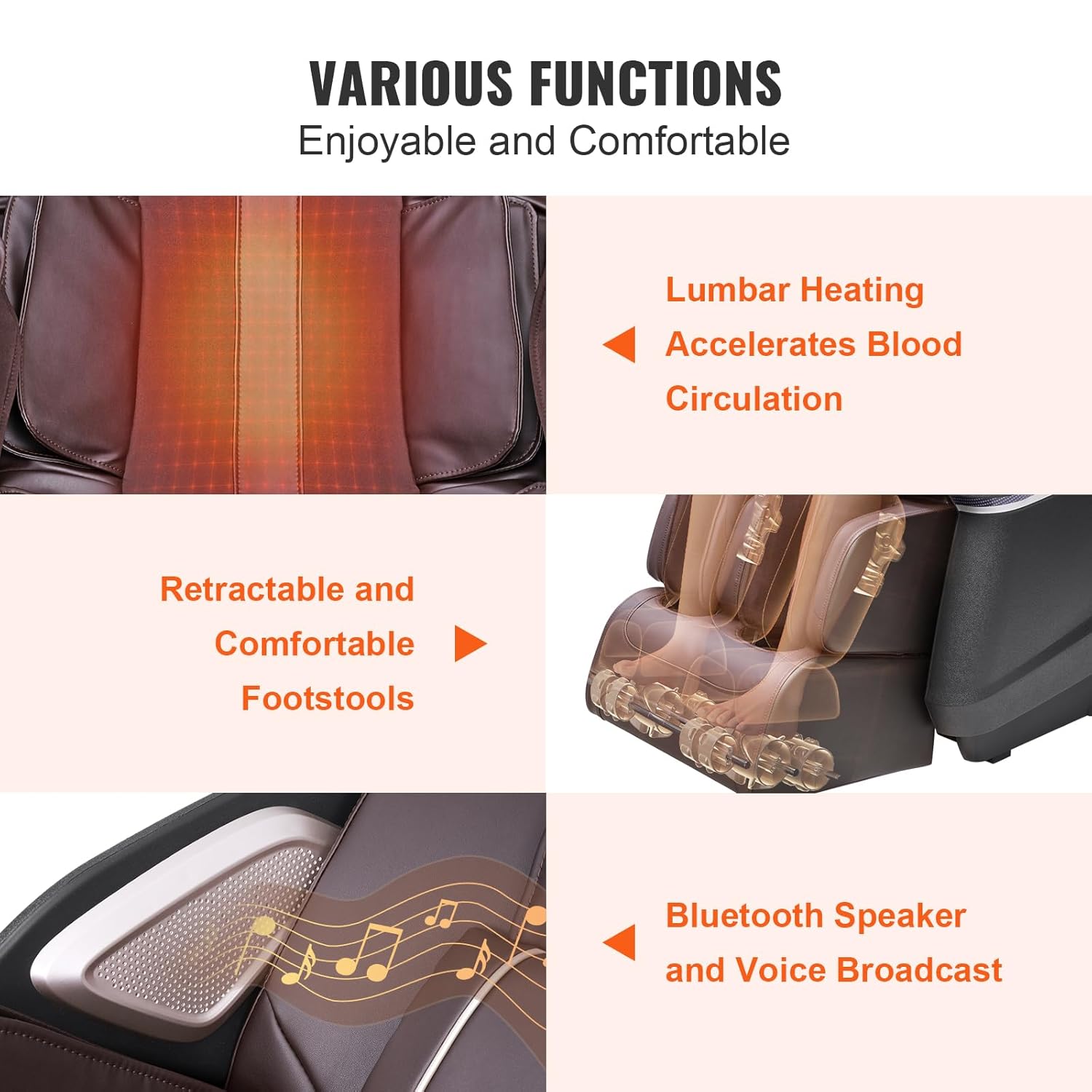 VEVOR Massagesessel mit Flexibler SL-Schiene, 3D-Ganzkörper-Shiatsu-Massagegerät, Schwerelosigkeit, 10 bis 18 Automatikmodi, Heizung, Bluetooth-Lautsprecher, Luftkissen und Touchscreen 160 kg