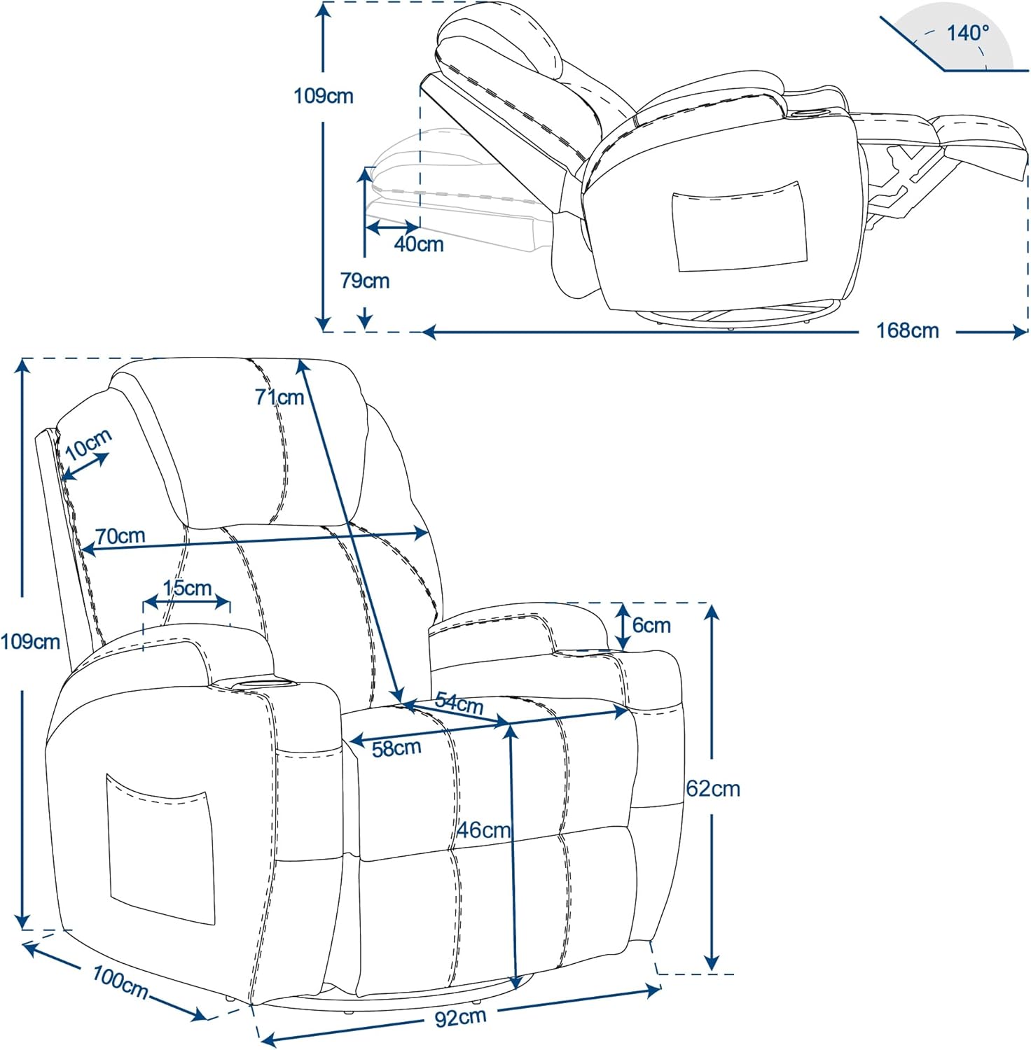 M MCombo Massagesessel Fernsehsessel Relaxsessel 7020, mit Heizung, Dreh 360° Schaukel, manuell verstellbar (Dunkelgrau- Mikrofaser)