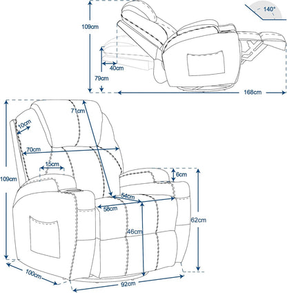 M MCombo Massagesessel Fernsehsessel Relaxsessel 7020, mit Heizung, Dreh 360° Schaukel, manuell verstellbar (Dunkelgrau- Mikrofaser)
