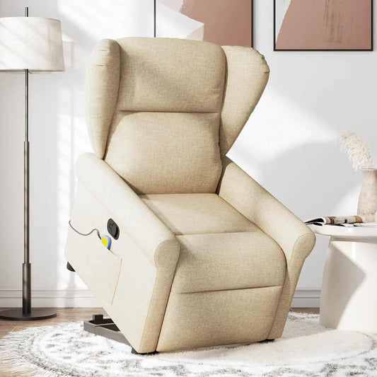 Homgoday Massagesessel mit Aufstehhilfe Creme Stoff Relaxsessel Model3303392