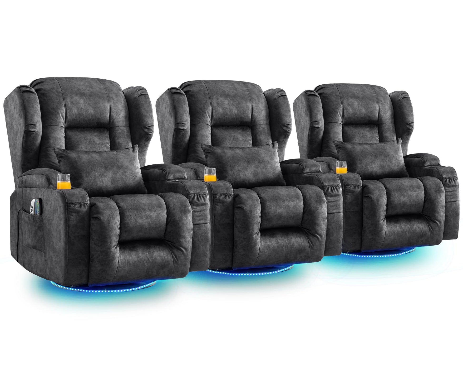 SAMERY Relaxsessel Elektrisch mit Massage & Heizung, Samt Fernsehsessel mit Liegefunktion, 270° Drehbar & 30° Wippbar, USB/LED/Typ-C – Kinosessel TV Sessel Sofa Chair für Wohnzimmer (1, Rotbraun) 7038