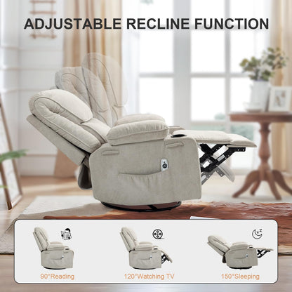 BRTHORY Relaxsessel mit Massagefunktion Fernsehsessel Liegefunktion Vibration Heizung, Dicke Rückenlehne und Armlehnen, Massagesessel mit Wippfunktion, 360°drehbar, Beige