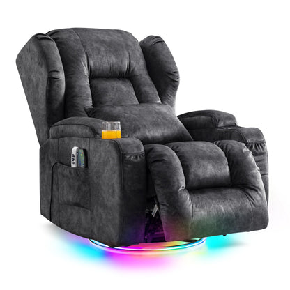 Oprisen Elektrisch Verstellbar Relaxsessel Kinosessel Fernsehsessel mit Liegefunktion Massage und Wärme TV Sessel Drehbar Liegesessel Sofa mit USB/LED/TYP C für Wohnzimmer,bis 150 kg (Schwarz)