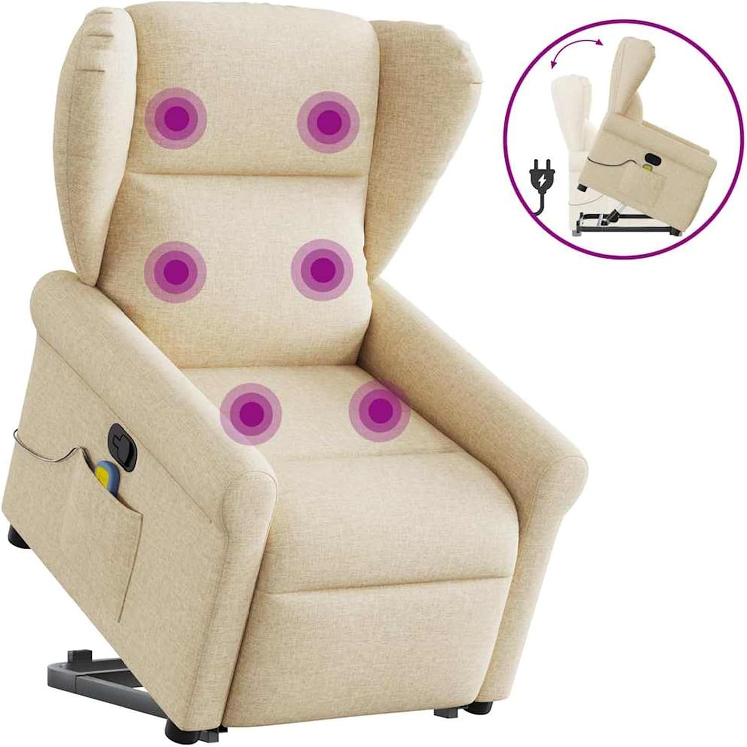 Homgoday Massagesessel mit Aufstehhilfe Creme Stoff Relaxsessel Model3303392