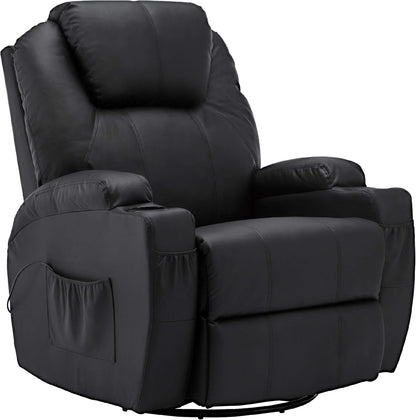 M MCombo Massagesessel Fernsehsessel Relaxsessel 7020, mit Heizung, Dreh 360° Schaukel, manuell verstellbar (Schwarz-Kunstleder)