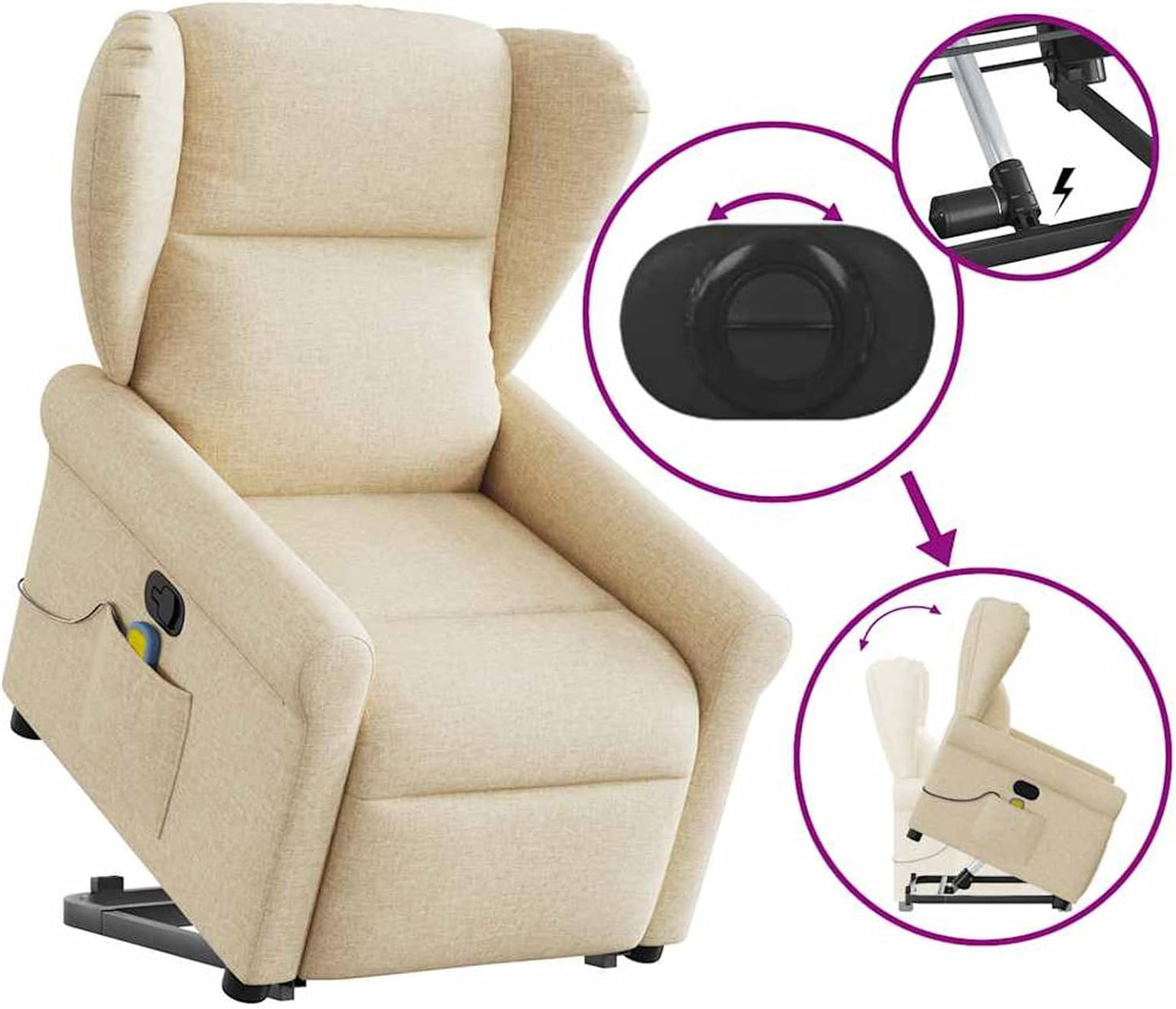 Homgoday Massagesessel mit Aufstehhilfe Creme Stoff Relaxsessel Model3303392