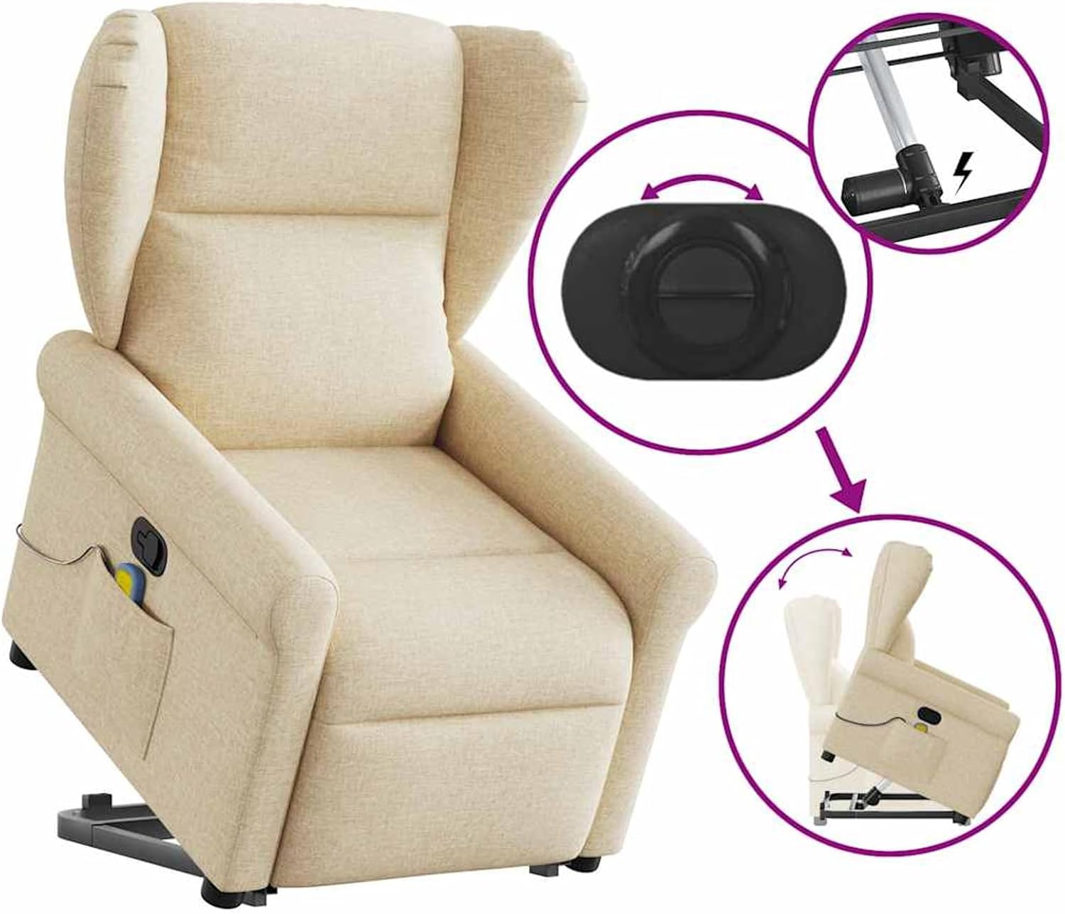 Homgoday Massagesessel mit Aufstehhilfe Creme Stoff Relaxsessel Model3303392