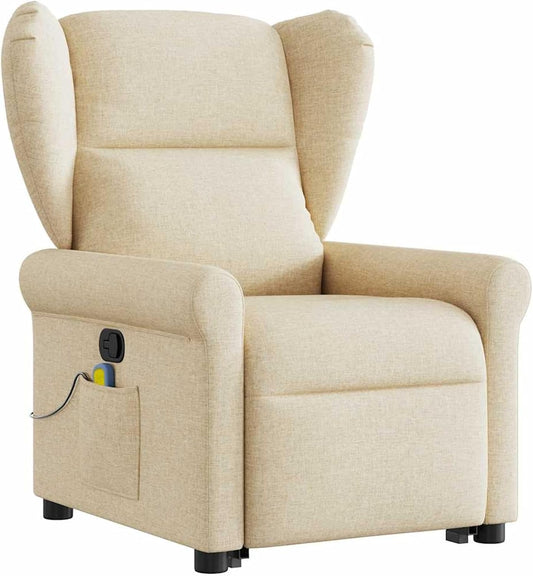 Homgoday Massagesessel mit Aufstehhilfe Creme Stoff Relaxsessel Model3303392