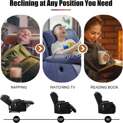 Oprisen Kunstleder Elektrisch Verstellbar Relaxsessel Kinosessel Fernsehsessel mit Liegefunktion Massage und Wärme TV Sessel Modern Liegesessel Sofa für Wohnzimmer,bis 150 kg, Schwarz