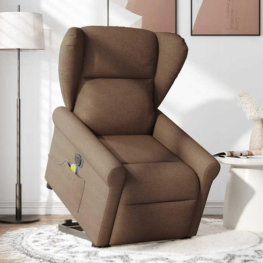 Homgoday Elektrischer Massagesessel mit Aufstehhilfe Braun Stoff Relaxsessel Model3303408