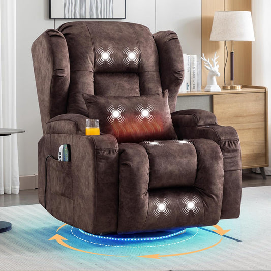 SAMERY Relaxsessel Elektrisch mit Massage & Heizung, Samt Fernsehsessel mit Liegefunktion, 270° Drehbar & 30° Wippbar, USB/LED/Typ-C – Kinosessel TV Sessel Sofa Chair für Wohnzimmer (1, Rotbraun) 7038