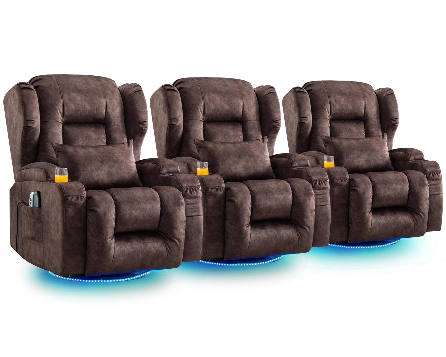 SAMERY Relaxsessel Elektrisch mit Massage & Heizung, Samt Fernsehsessel mit Liegefunktion, 270° Drehbar & 30° Wippbar, USB/LED/Typ-C – Kinosessel TV Sessel Sofa Chair für Wohnzimmer (1, Rotbraun) 7038