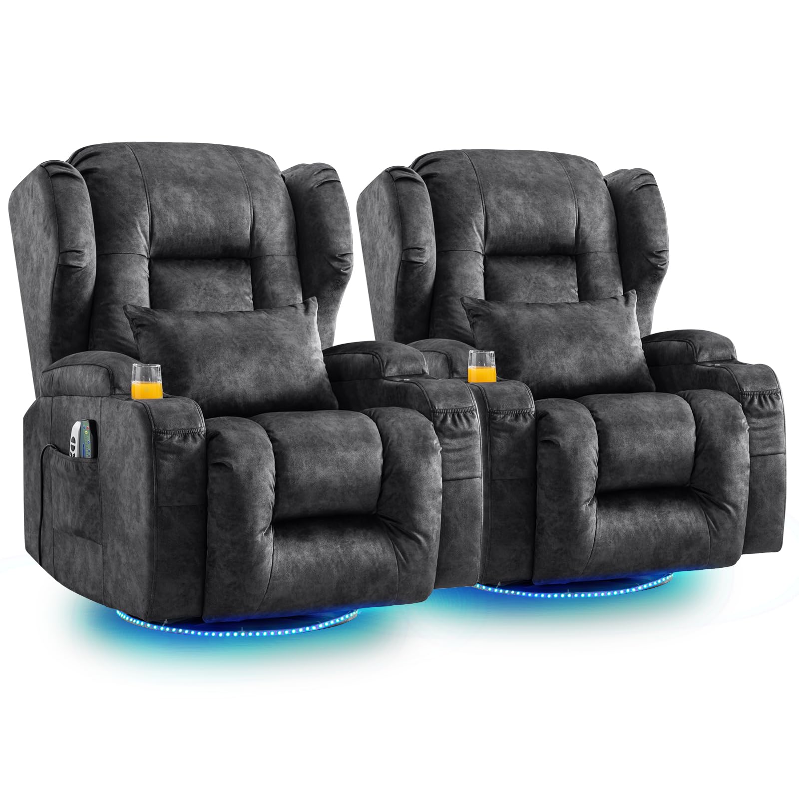 SAMERY Relaxsessel Elektrisch mit Massage & Heizung, Samt Fernsehsessel mit Liegefunktion, 270° Drehbar & 30° Wippbar, USB/LED/Typ-C – Kinosessel TV Sessel Sofa Chair für Wohnzimmer (1, Rotbraun) 7038
