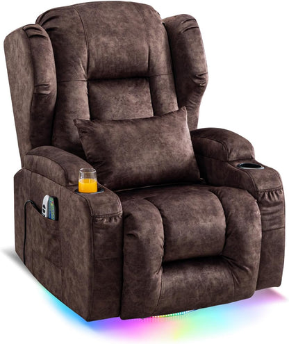 SAMERY Relaxsessel Elektrisch mit Massage & Heizung, Samt Fernsehsessel mit Liegefunktion, 270° Drehbar & 30° Wippbar, USB/LED/Typ-C – Kinosessel TV Sessel Sofa Chair für Wohnzimmer (1, Rotbraun) 7038