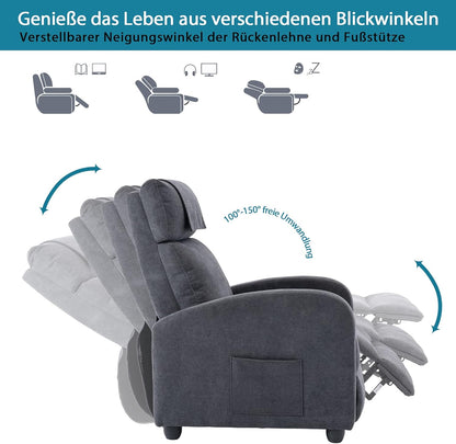HOMOPIV Relaxsessel, Fernsehsessel mit Liegefunktion Massagefunktion Wärmefunktion, Massagesessel mit Fernbedienung, Ruhesessel Stoff, Liegesessel grau