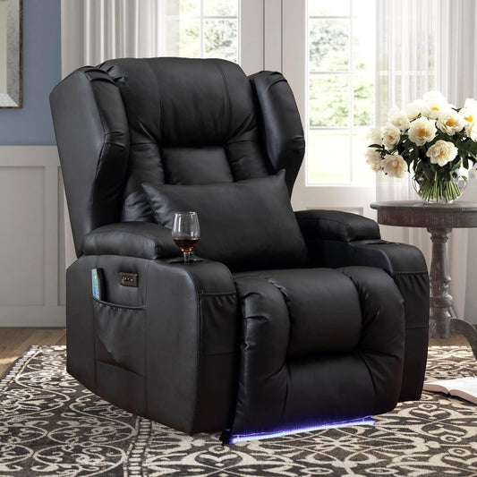 Oprisen Kunstleder Elektrisch Verstellbar Relaxsessel Kinosessel Fernsehsessel mit Liegefunktion Massage und Wärme TV Sessel Modern Liegesessel Sofa für Wohnzimmer,bis 150 kg, Schwarz