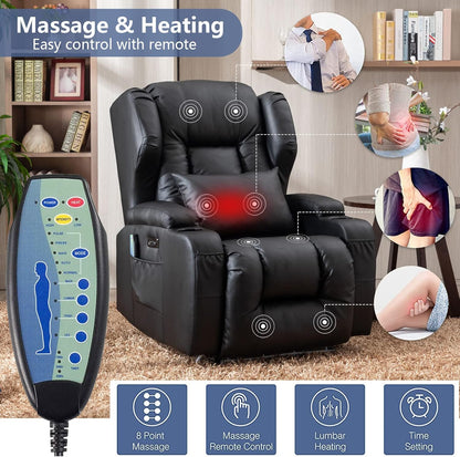 Oprisen Kunstleder Elektrisch Verstellbar Relaxsessel Kinosessel Fernsehsessel mit Liegefunktion Massage und Wärme TV Sessel Modern Liegesessel Sofa für Wohnzimmer,bis 150 kg, Schwarz