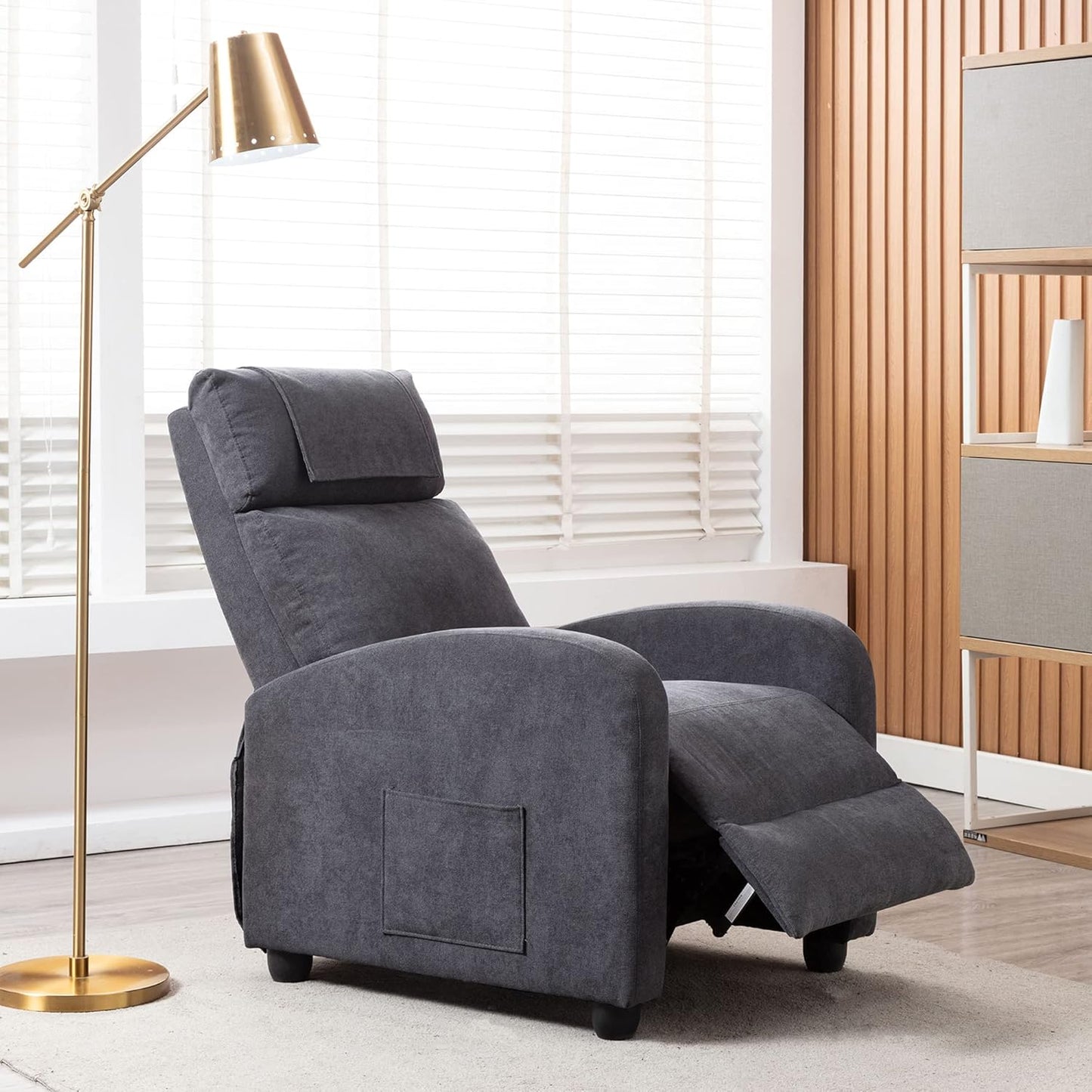 HOMOPIV Relaxsessel, Fernsehsessel mit Liegefunktion Massagefunktion Wärmefunktion, Massagesessel mit Fernbedienung, Ruhesessel Stoff, Liegesessel grau