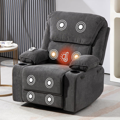 BRTHORY Relaxsessel mit Massagefunktion Fernsehsessel Liegefunktion Vibration Heizung, Dicke Rückenlehne und Armlehnen, Massagesessel mit Wippfunktion, 360°drehbar, Beige