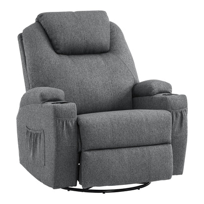 M MCombo Massagesessel Fernsehsessel Relaxsessel 7020, mit Heizung, Dreh 360° Schaukel, manuell verstellbar (Dunkelgrau- Mikrofaser)